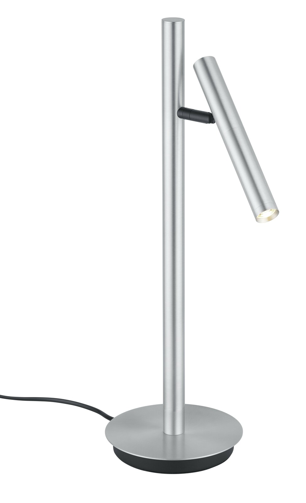 Moderne LED-Tischleuchte aus Metall in seitlicher Perspektive