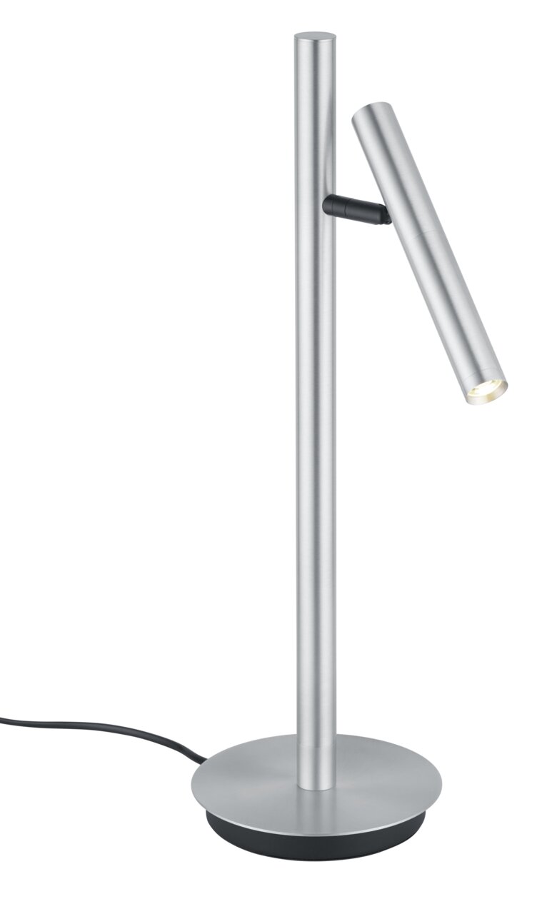 Moderne LED-Tischleuchte aus Metall in seitlicher Perspektive