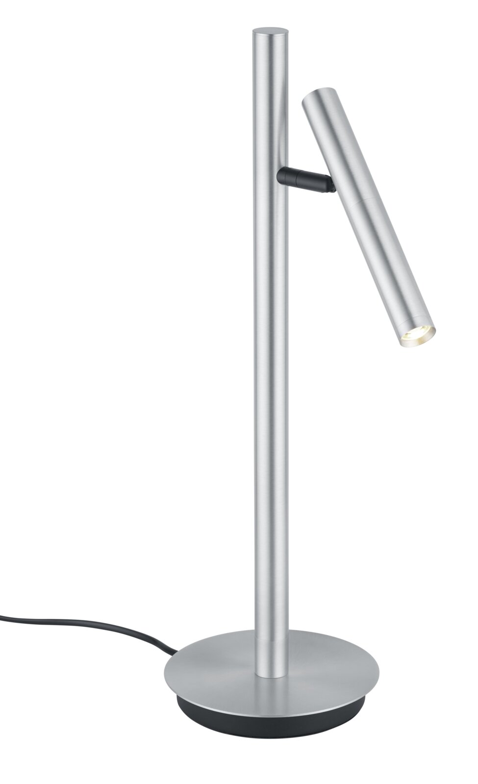 Moderne LED-tafellamp van metaal, gezien vanaf de zijkant