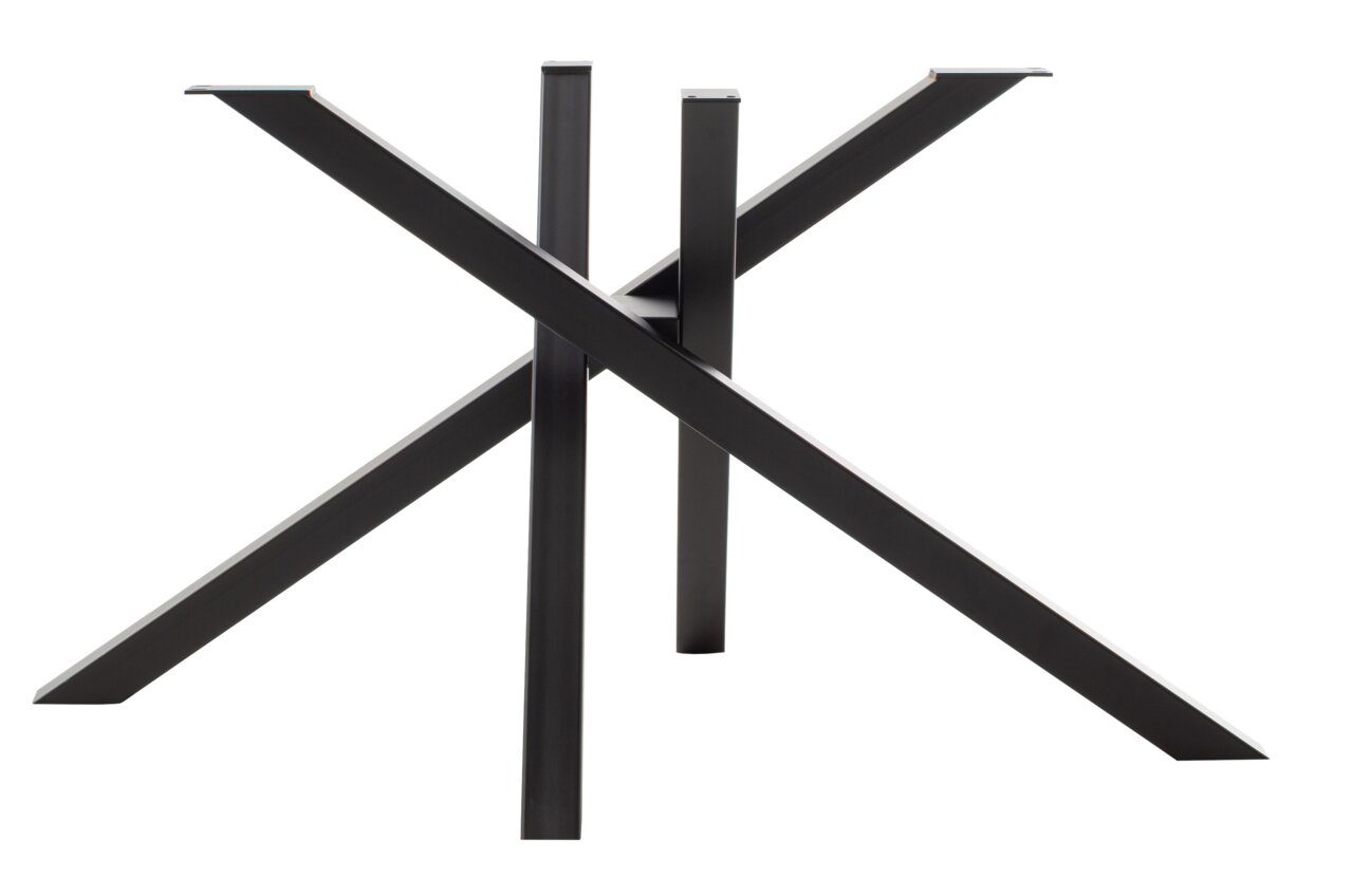 Schwarzes, modernes Tischgestell aus Metall in X-Form, seitliche Perspektive