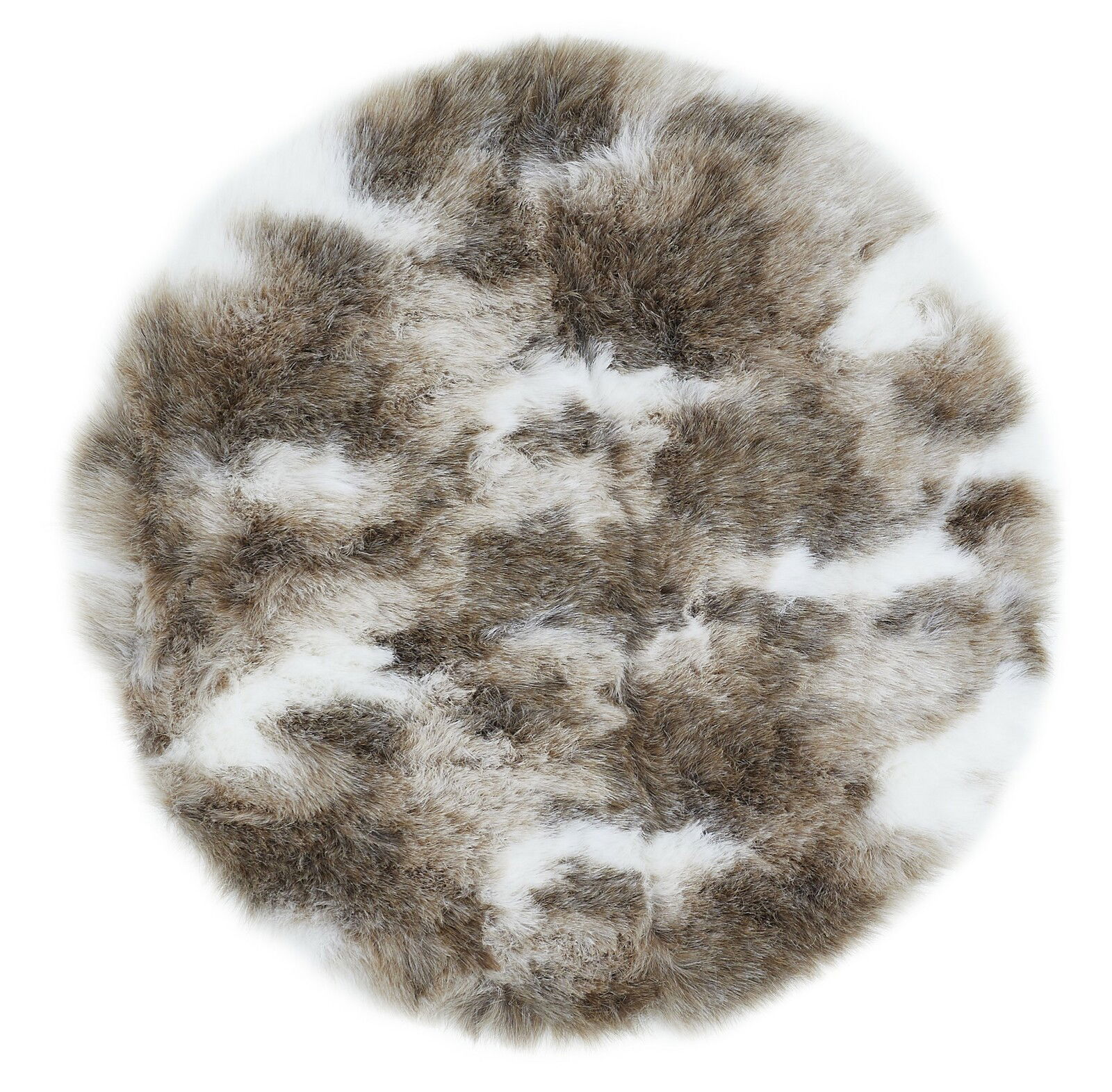 Runde Rentier Kunstfellmatte in braun-weißen Tönen, Draufsicht