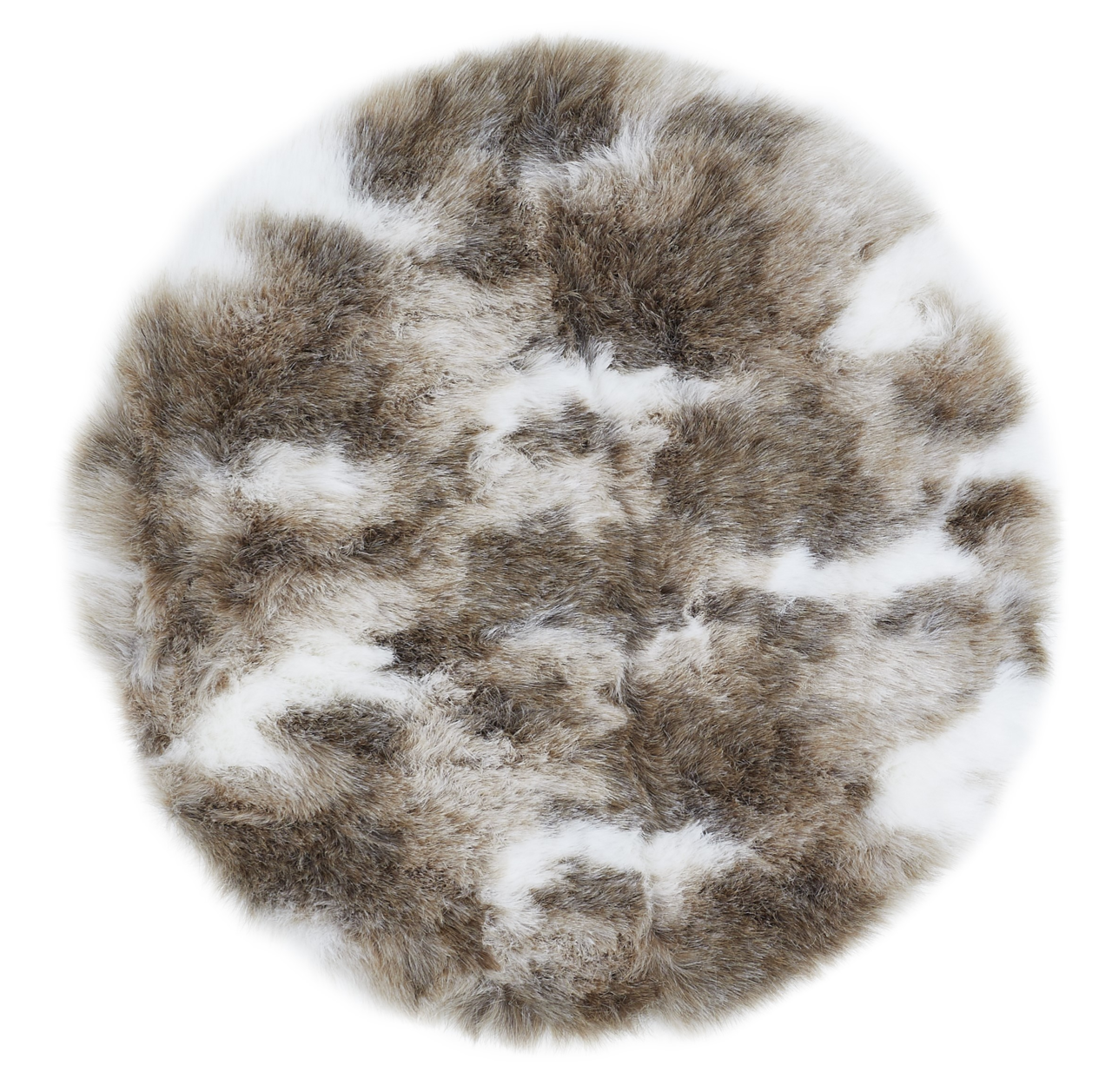Runde Rentier Kunstfellmatte in braun-weißen Tönen, Draufsicht