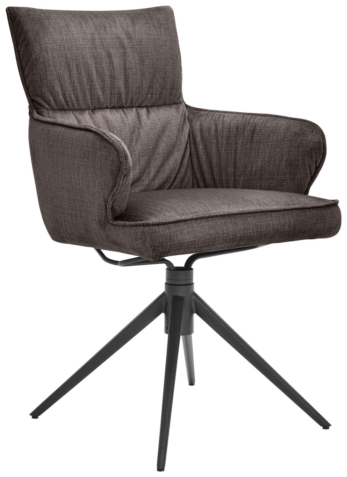 Dieter Knoll Armlehnstuhl AVELINO Grauer Armlehnstuhl mit gepolstertem Sitz und Rückenlehne, auf schwarzem Metallgestell, seitliche Perspektive