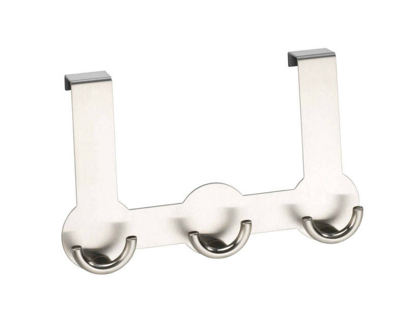 Edelstahl Türgarderobe Rondo mit drei Haken, seitliche Perspektive