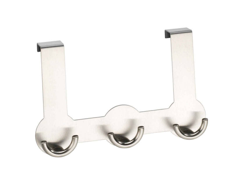 Edelstahl Türgarderobe Rondo mit drei Haken, seitliche Perspektive