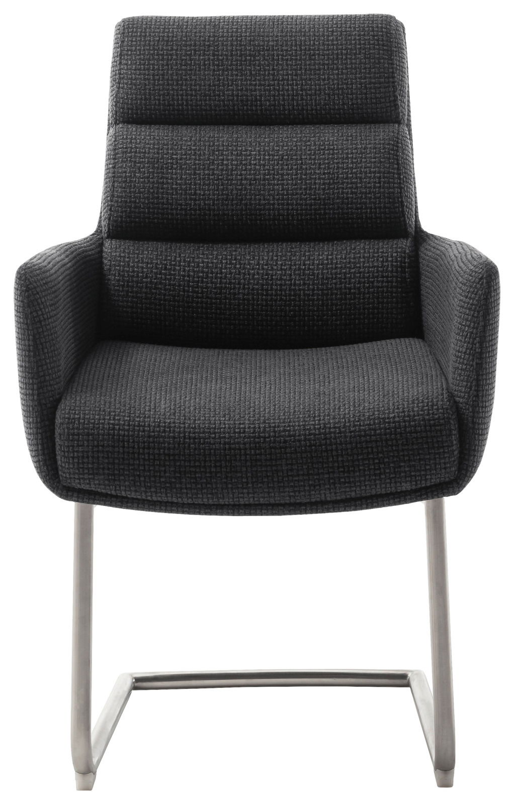 Freischwinger-Sessel in dunklem Stoffbezug, Vorderansicht