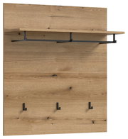 Holzpaneel mit Regal und Haken, frontale Ansicht