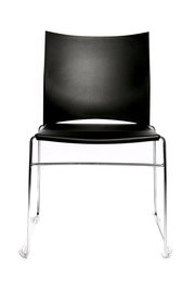 Schwarzer Besucherstuhl mit Metallgestell, Frontalansicht