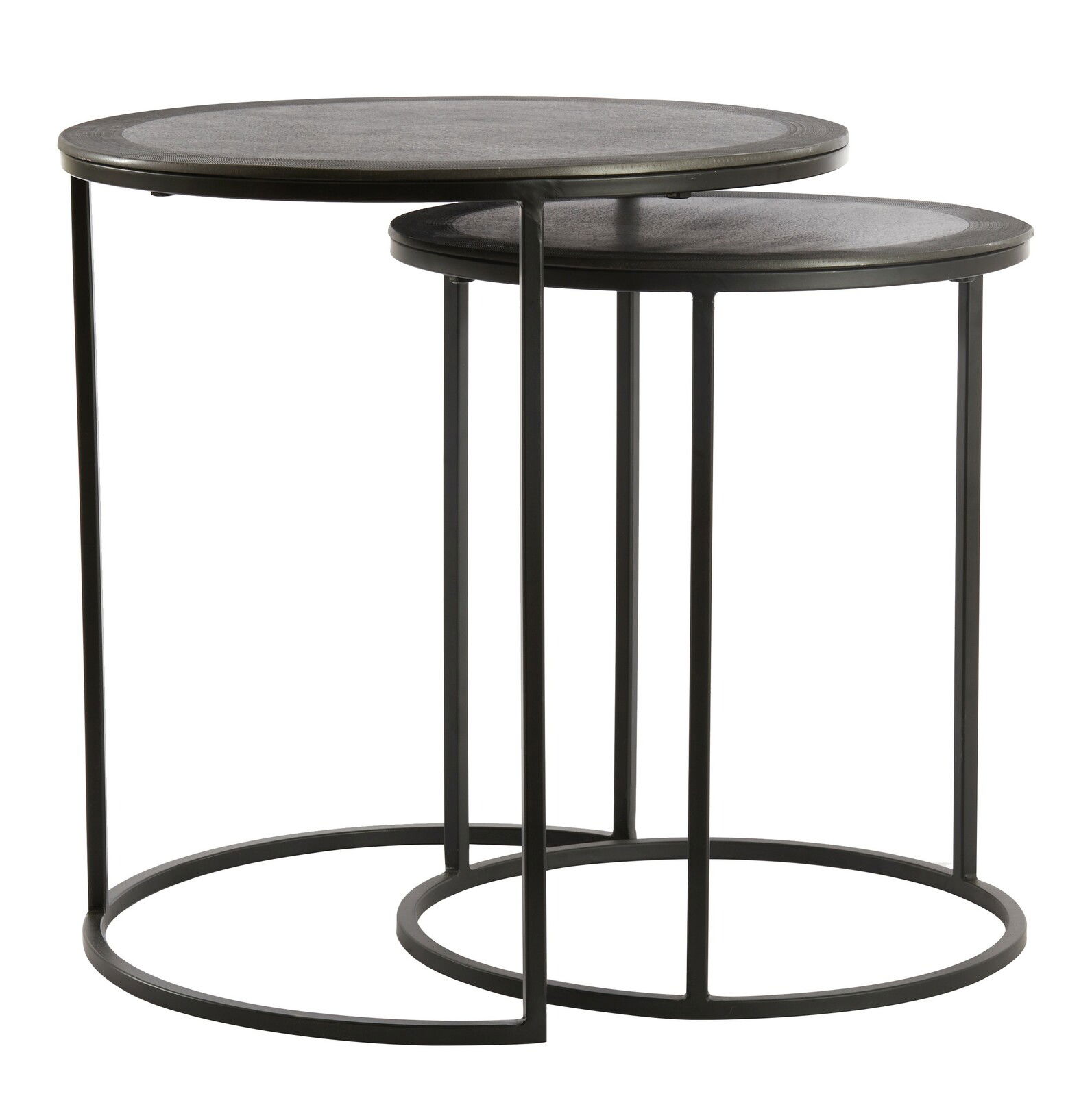 Light&Living Beistelltisch TALCA Zwei runde, ineinander verschachtelte Beistelltische aus Metall mit schwarzem Gestell, seitliche Perspektive