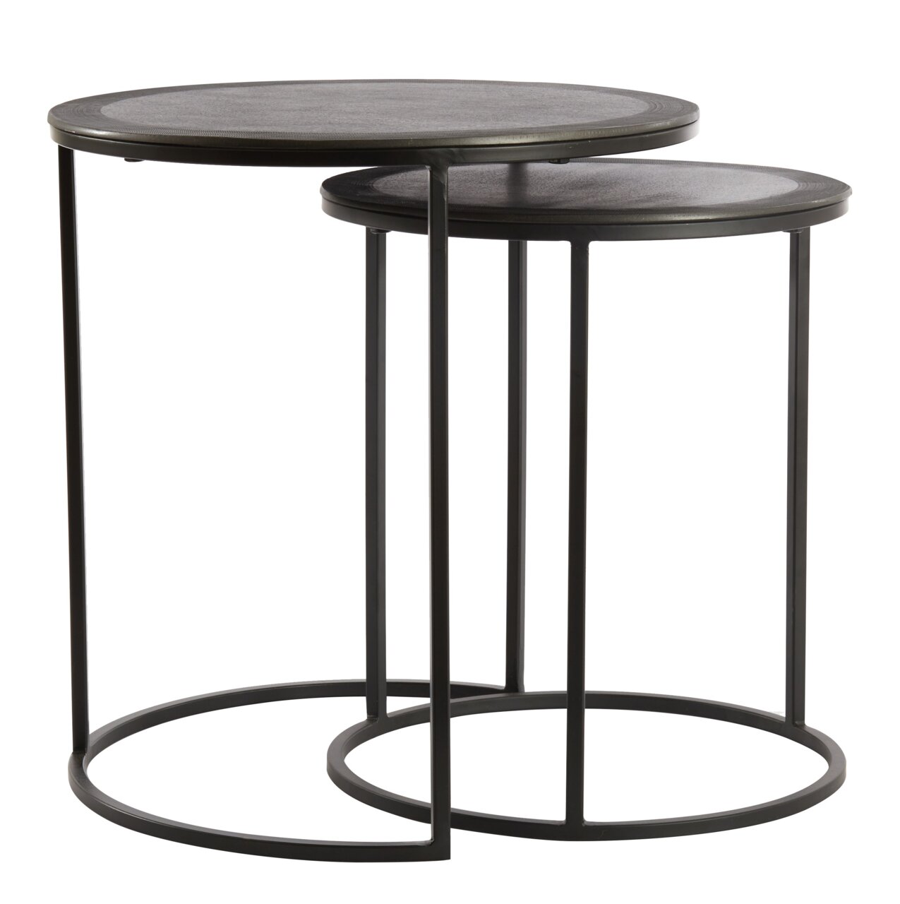 Light&Living Beistelltisch TALCA Zwei runde, ineinander verschachtelte Beistelltische aus Metall mit schwarzem Gestell, seitliche Perspektive