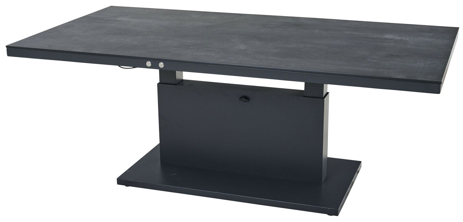 Siena Garden Garten E-Lifttisch TALINA+ Moderner Garten E-Lifttisch in seitlicher Perspektive mit dunkler Tischplatte und stabilem Sockel.