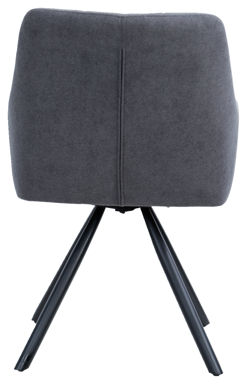 Hom´in Armlehnstuhl REINHOLD Rückansicht eines grauen Armlehnstuhls mit schwarzen Metallbeinen