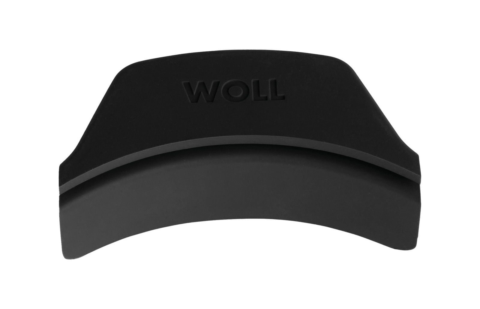 Woll Silicone grip, Bräter 2 Stück SILICONE Schwarzer Silikongriff mit der Aufschrift 'WOLL', von oben betrachtet.