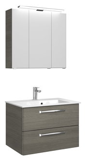 Moderner Badblock mit Spiegelschrank und Waschbecken, Frontansicht