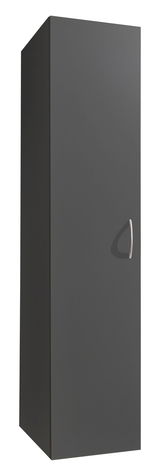 Grauer Mehrzweckschrank mit silbernem Griff, perspektivisch von vorne links fotografiert.