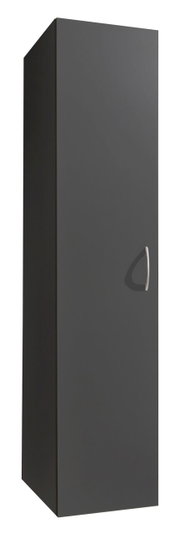 Grijze multifunctionele kast met zilveren handgreep, in perspectief gefotografeerd vanaf de linkervoorzijde.