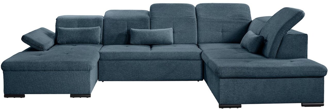 Blaue Rundecke (U) mit verstellbaren Kopfstützen und Kissen, Vorderansicht