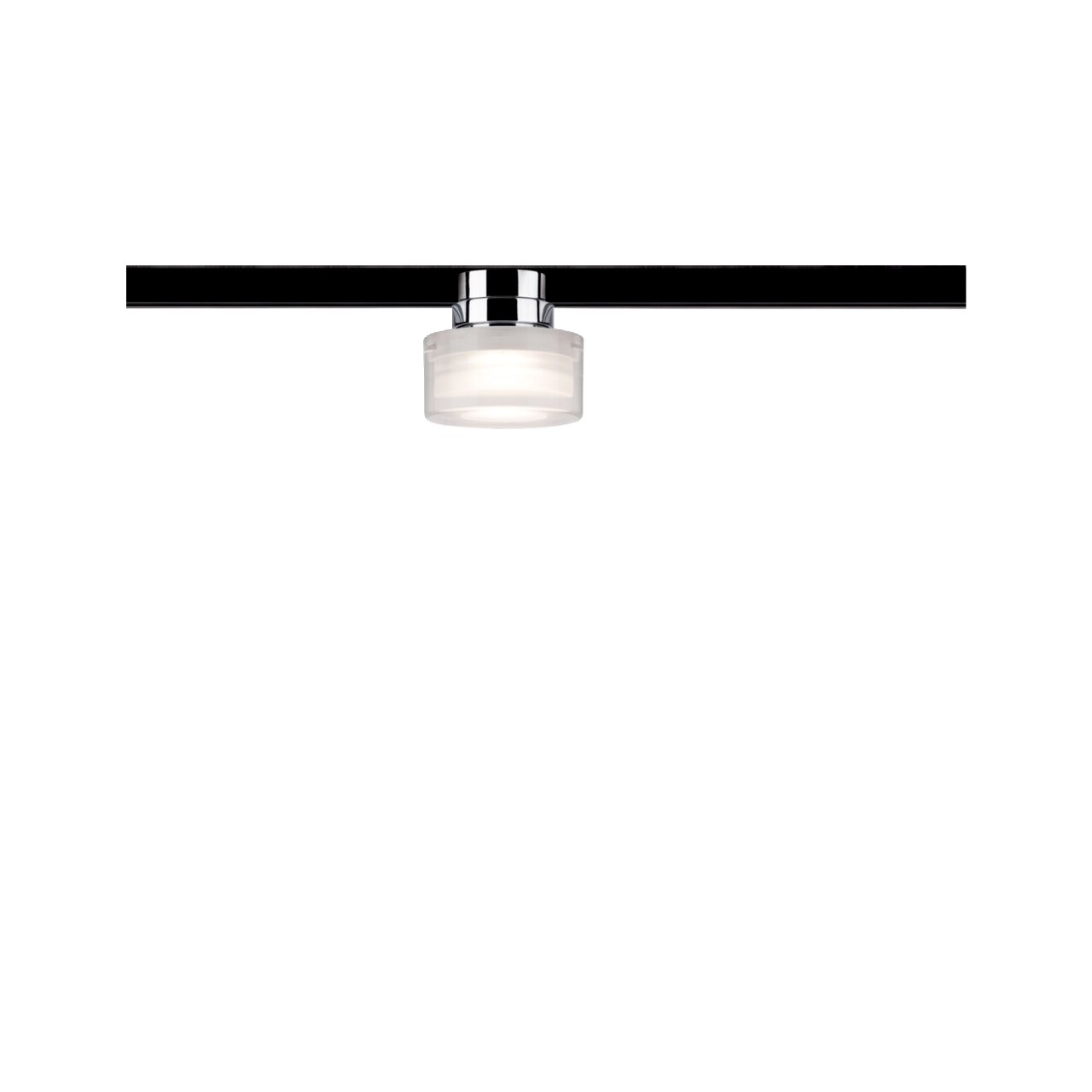 Moderner Schienenspot Topa von PAULMANN URAIL in seitlicher Perspektive, mit glänzendem Chromfinish und zylindrischem Design.