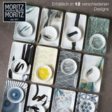 Vogelperspektive auf ein Sushi-Set mit 10 rechteckigen Tellern und passenden Schälchen, erhältlich in 12 verschiedenen Designs mit modernen und traditionellen Mustern.