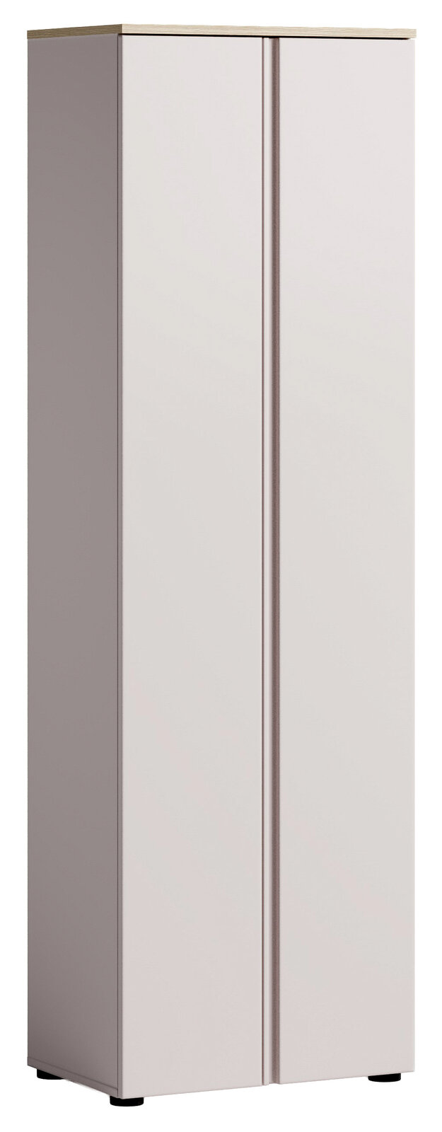 Voleo Garderobenschrank Moderner Garderobenschrank in hellem Holzdesign, frontal abgebildet.