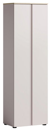 Moderner Garderobenschrank in hellem Holzdesign, frontal abgebildet.