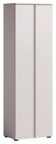 Moderner Garderobenschrank in hellem Holzdesign, frontal abgebildet.