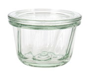 Transparenter Gugelhupf-Glasbehälter mit Deckel, seitliche Perspektive