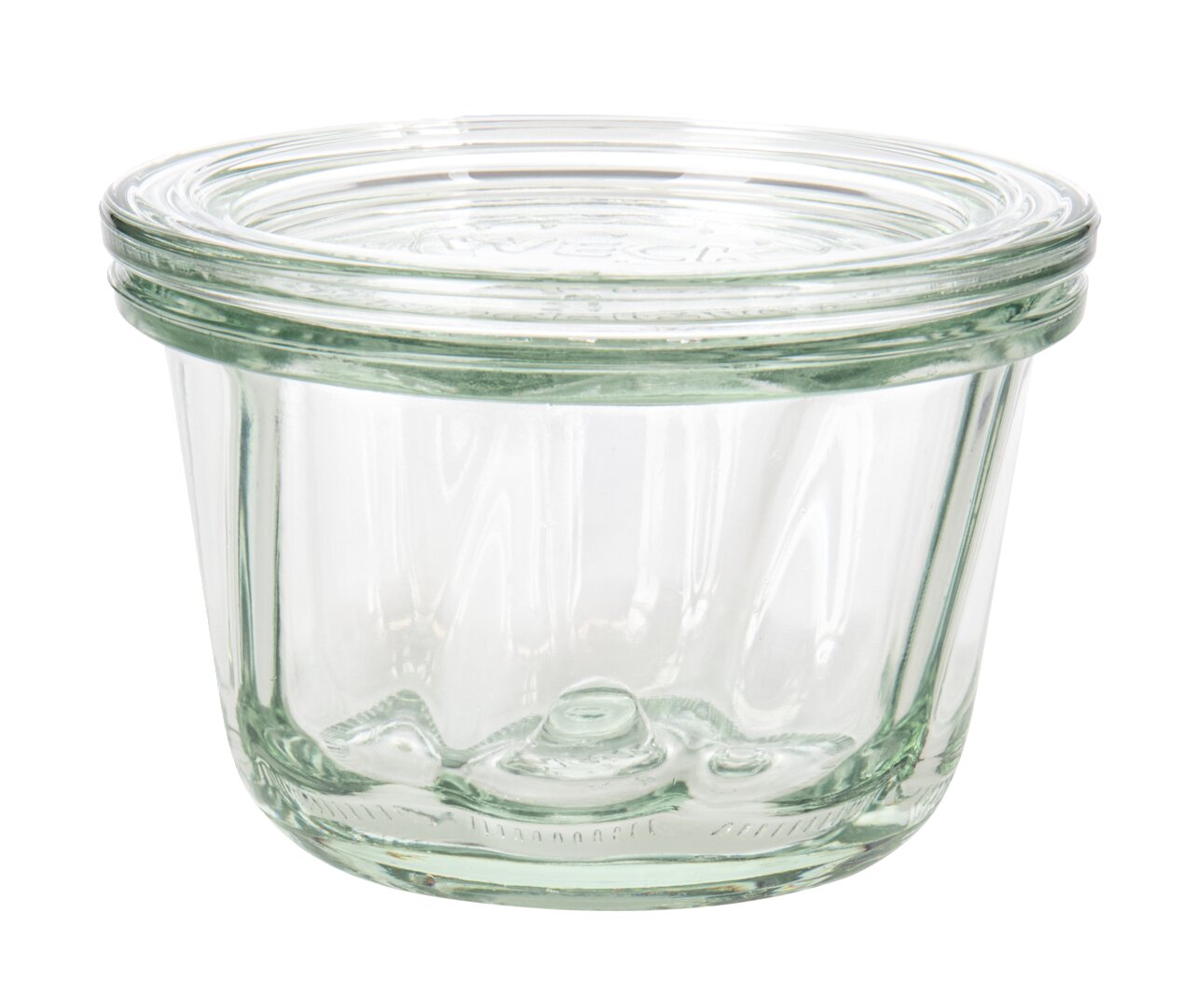 Transparenter Gugelhupf-Glasbehälter mit Deckel, seitliche Perspektive