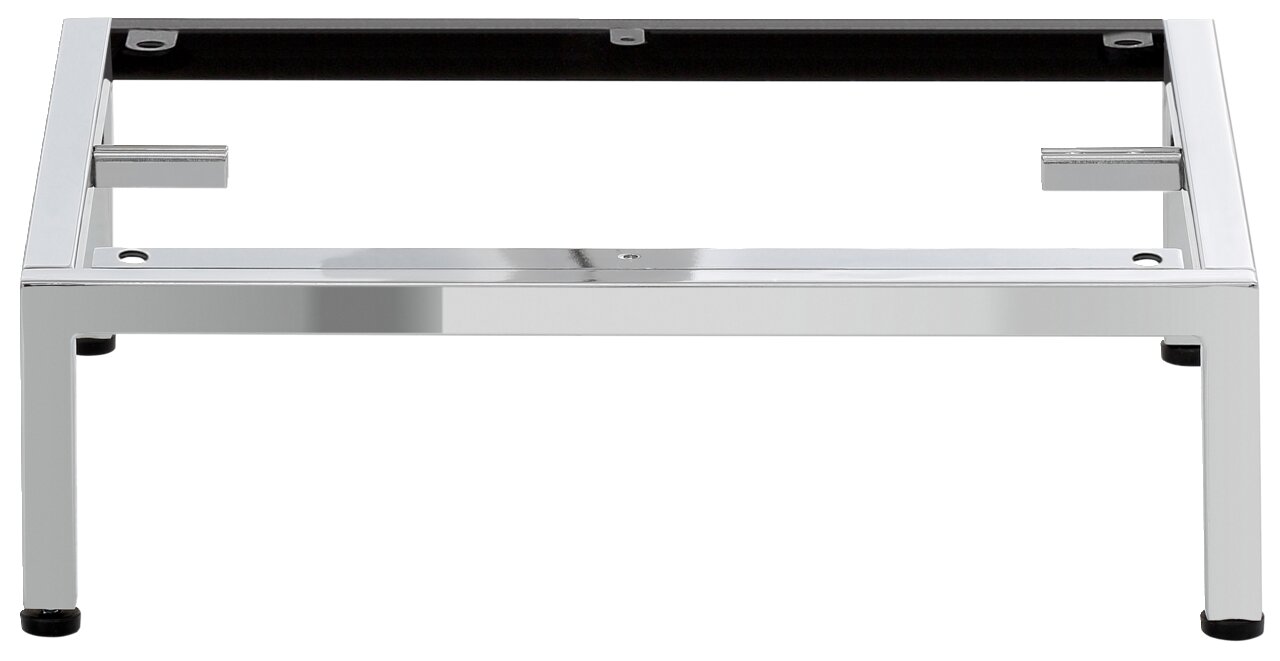 Novel Metalluntergestell 45cm FOCUS STAURAUM T40 Verchromtes Metall-Untergestell mit rechteckigem Rahmen und vier Füßen, freigestellt auf weißem Hintergrund, Ansicht von vorne leicht von oben.
