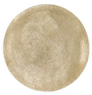 Runde, goldene Tischplatte mit strukturierter Oberfläche, Draufsicht