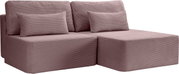 L-förmiges Schlafsofa in Rosa mit gerippter Textur, Ansicht von vorne rechts