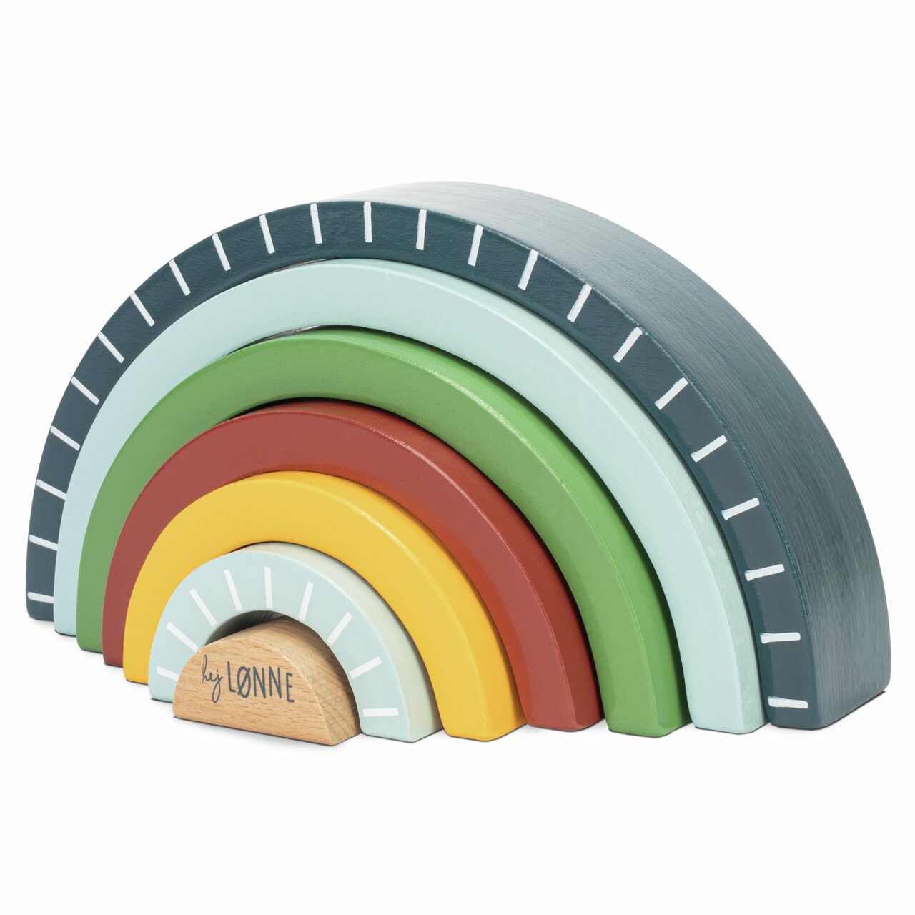 Houten regenboog in verschillende kleuren, zijaanzicht