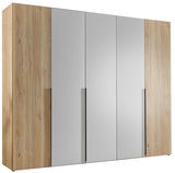 Moderner Kleiderschrank mit Holzoptik und Spiegeltüren, Frontalansicht