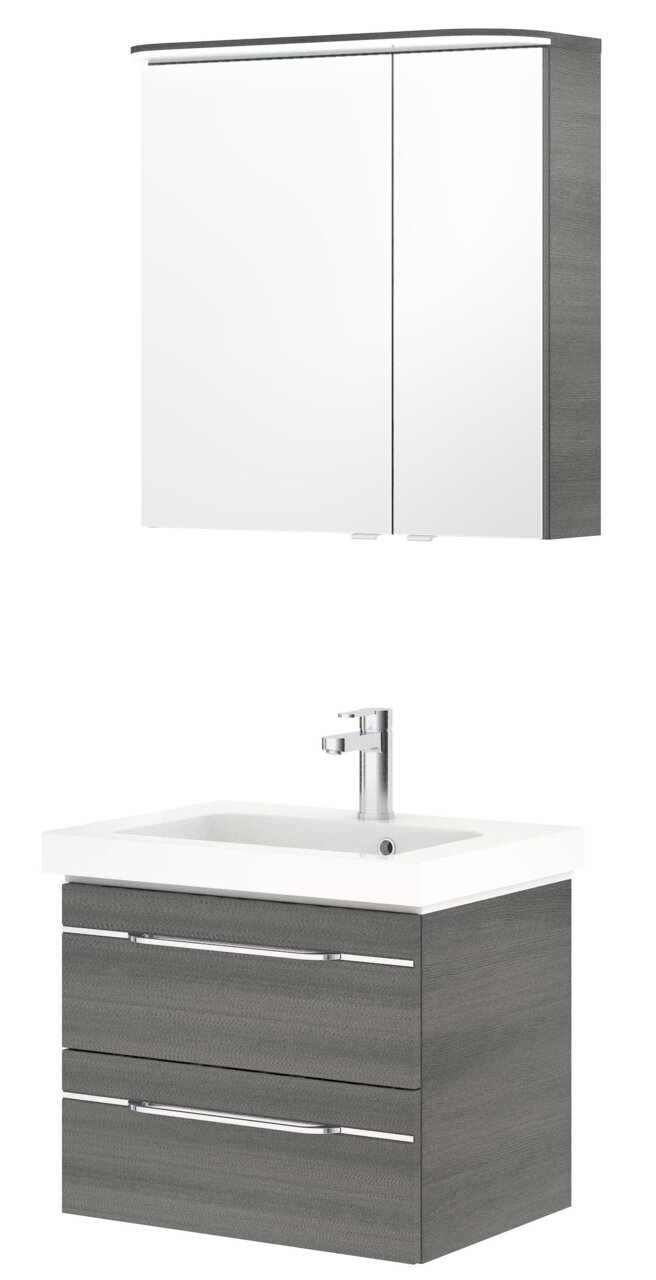 Pelipal Badblock BALTO SPRINT Moderner Badblock mit Spiegelschrank und Waschbeckenunterschrank in grauer Holzoptik, Frontalansicht
