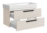 Waschtisch-Set mit zwei offenen Schubladen, seitliche Perspektive