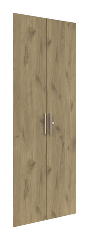 Holzoptik Doppeltür-Set mit silbernen Griffen, frontale Perspektive