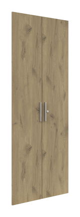 Holzoptik Doppeltür-Set mit silbernen Griffen, frontale Perspektive