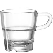 Transparente Espressotasse Senso 70ml aus Glas mit Henkel, seitliche Perspektive