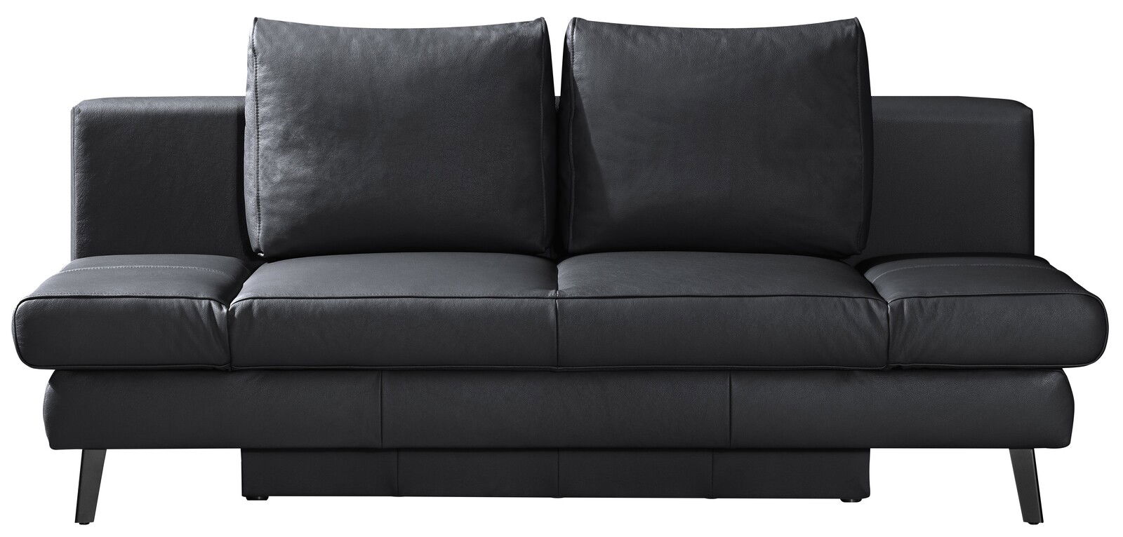 Schwarzes Querschläfer-Sofa aus Leder, Frontalansicht
