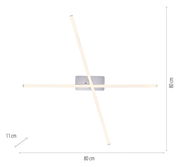 Moderne Deckenleuchte ALINA mit kreuzförmigem Design, Draufsicht, Maße 80x80 cm.