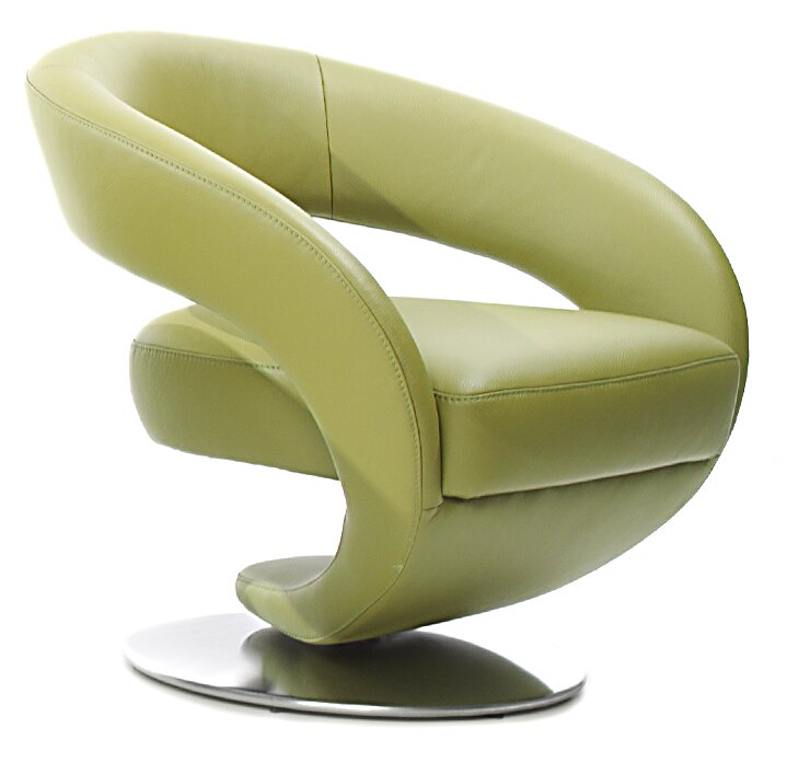 Moderano Drehsessel FREE Moderner grüner Drehsessel aus Leder, seitliche Perspektive