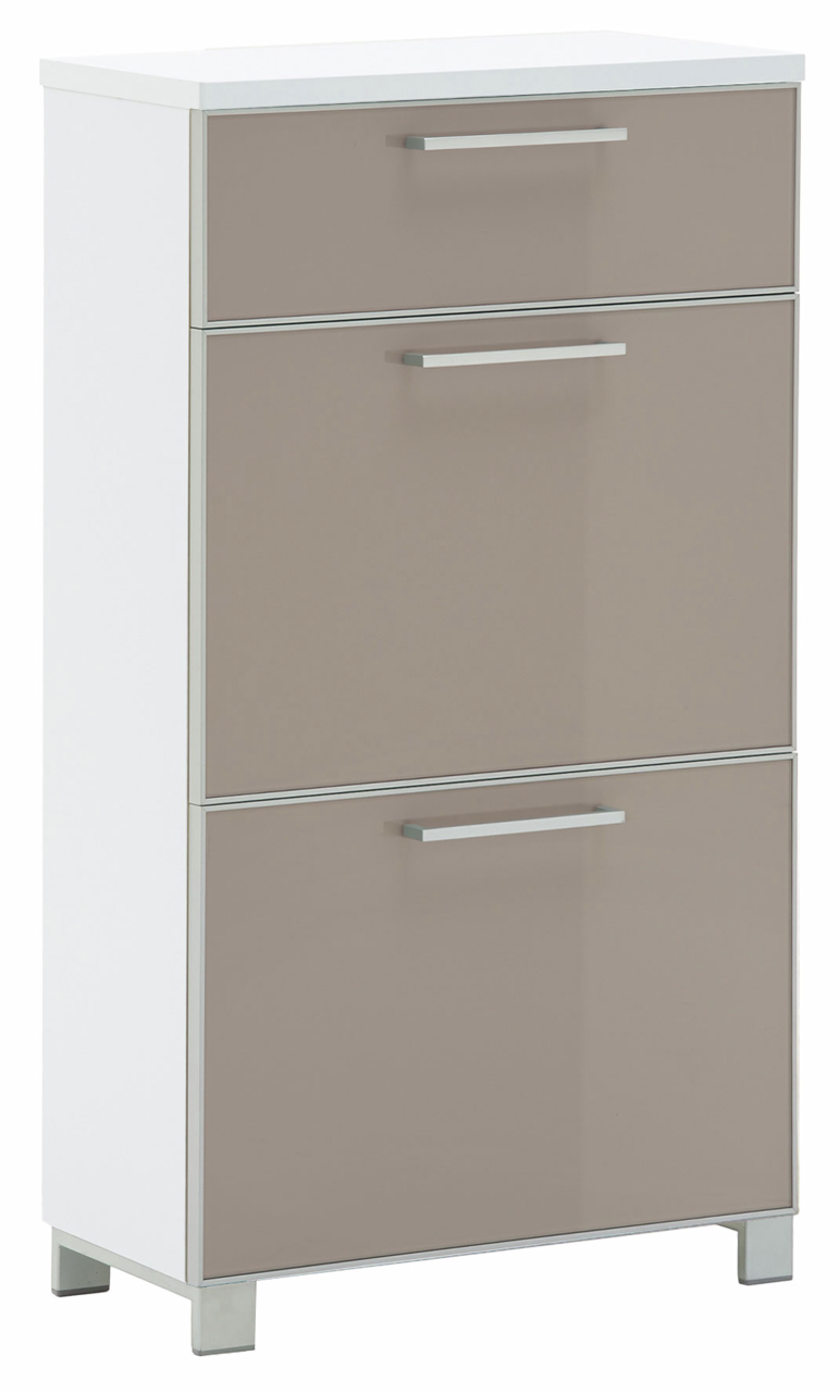 VOSS Schuhschrank schmal SANTINA Schmaler Schuhschrank mit drei Klappen in Beige und Weiß, Frontansicht