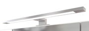 Moderne LED-Leuchte auf einem Spiegelschrank, seitliche Perspektive