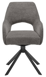 Grauer Armlehnstuhl mit schwarzem Metallgestell, Frontalansicht