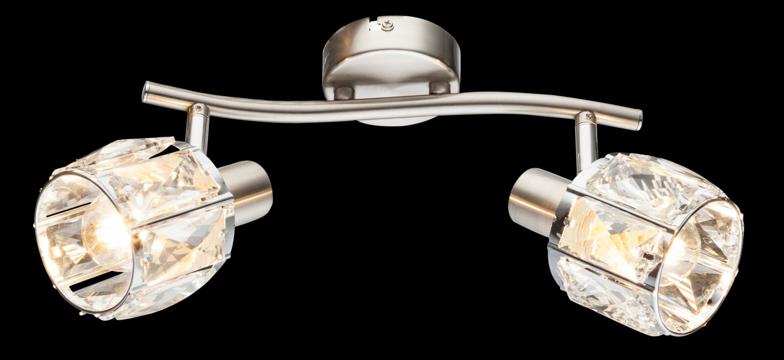 Deckenstrahler mit zwei verstellbaren Leuchten, Kristallglas-Design, seitliche Perspektive