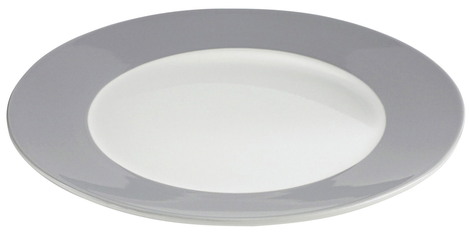 Grauer Teller mit weißem Zentrum, von oben betrachtet.