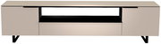 Frontansicht eines modernen XL TV-Lowboards mit zwei Türen und einem offenen Fach in der Mitte, in einem eleganten, minimalistischen Design.