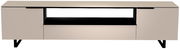 Frontansicht eines modernen XL TV-Lowboards mit zwei Türen und einem offenen Fach in der Mitte, in einem eleganten, minimalistischen Design.