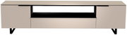 Frontansicht eines modernen XL TV-Lowboards mit zwei Türen und einem offenen Fach in der Mitte, in einem eleganten, minimalistischen Design.