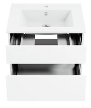 Weiße Badkombination mit zwei offenen Schubladen, Frontansicht